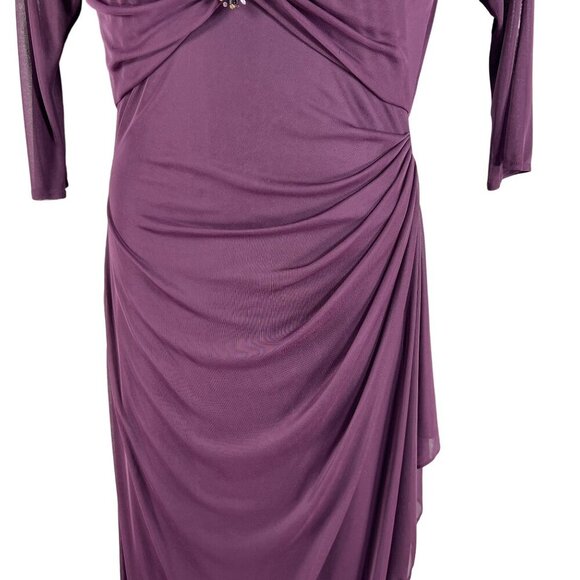 Alex Evenings Size 10 NWT Eggplant Dress Ruched Waist 3/4 Sleeves Sheer Wedding - Picture 4 of 16